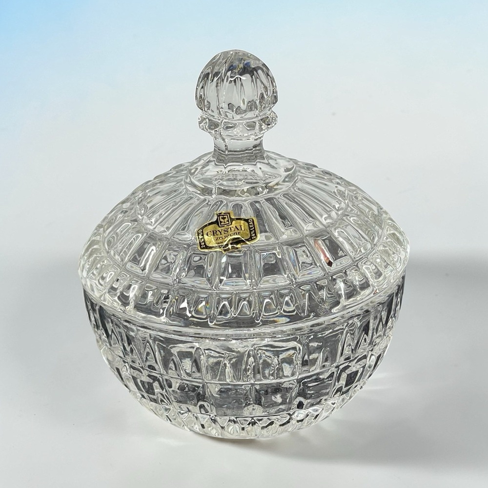 Vintage 1970s 1980s Zajecar Crystal Glass 24% Lead‎ Lidded Candy Dish Yugoslavia